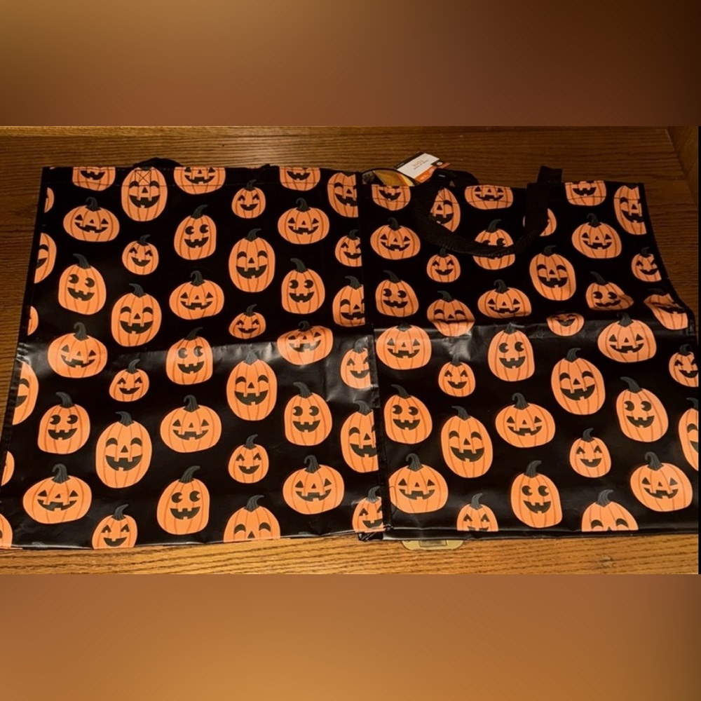 Pumpkin Theme Halloween Reusable Tote Bags Set of (2)
